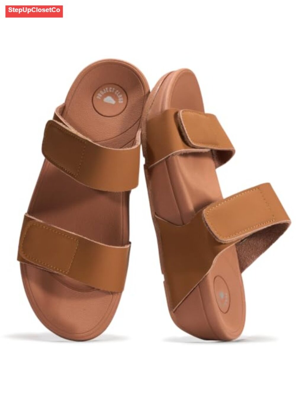Genuine Leather Platform Sandals, Double Strap Adjustable Slides, Non-Slip